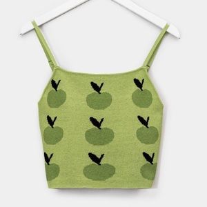 Le Lis Collection Knit Apple Green Print Strappy Crop Cami Top